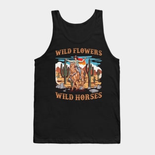 Sunset Cowgirl Riding Horse Wild Flowers - Wild Horses Gift For Mother day Women Tank Top